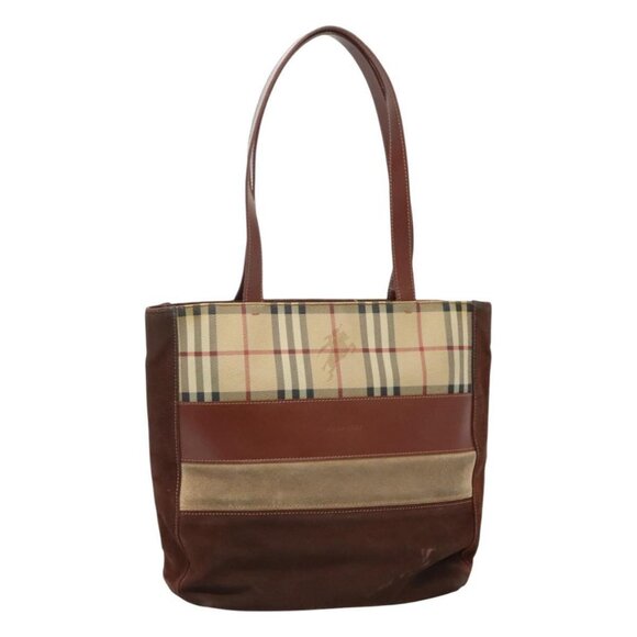 BURBERRY Nova Check Tote Bag PVC Beige Brown Auth 114787 - Picture 1 of 16